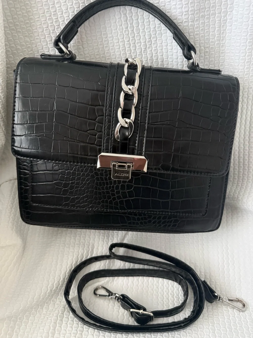 Aldo Black Croc-Embossed purse